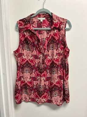 Dana Buchman Sleeveless Paisley V-Neck Camisole - Raspberry Pink